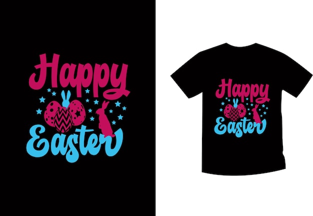 귀여운 토끼와 함께 행복 한 부활절 날 T 셔츠 디자인