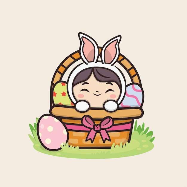 Felice giorno di pasqua con kawaii cute bunny rabbit illustrazione