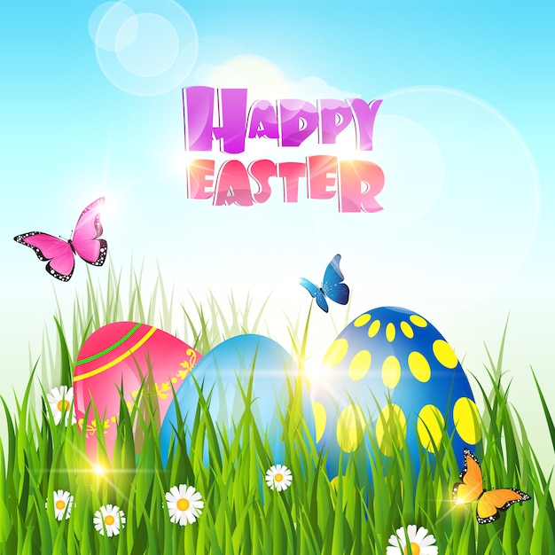 Happy Easter Decorated Colorful Greeting Card