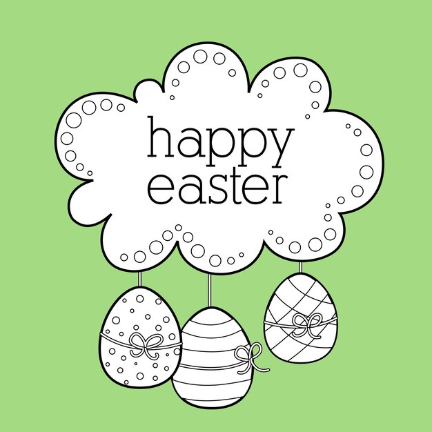 Happy Easter Decorated Egg Holiday Cartoon Digital Stamp Outline