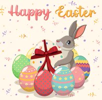 Счастливый пасхальный дизайн с кроликом и яйцами