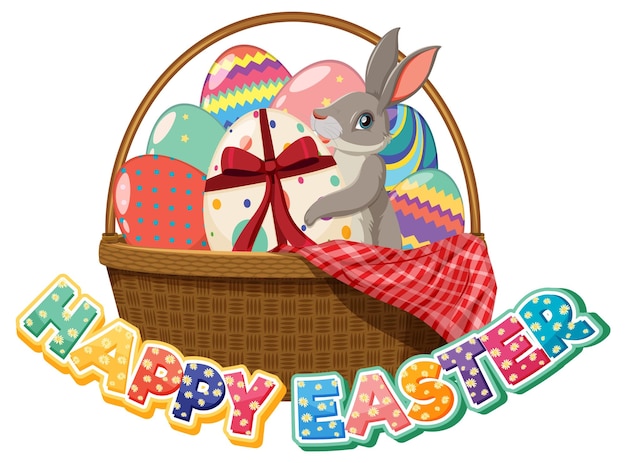 Happy Easter design with bunny in basket