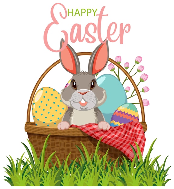Happy easter design with bunny in basket