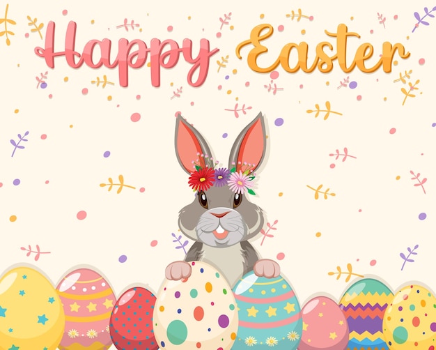 Happy Easter design with bunny and eggs