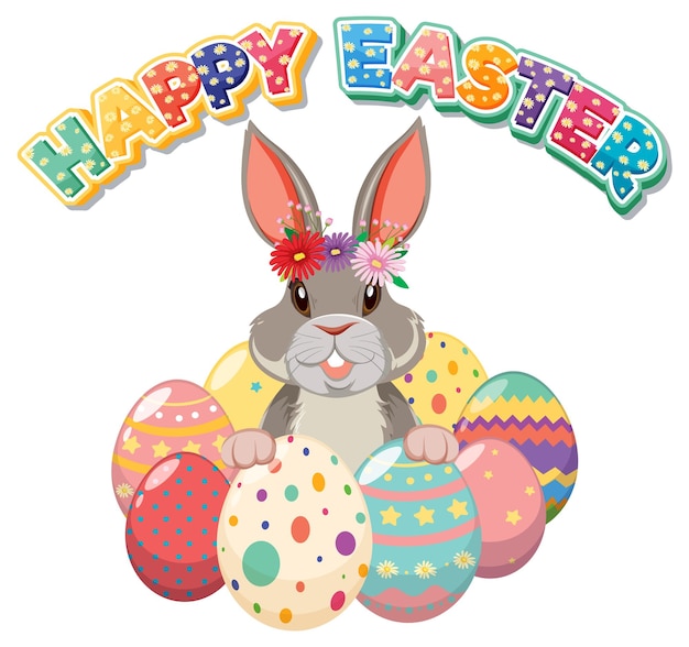 Happy Easter design with bunny and eggs