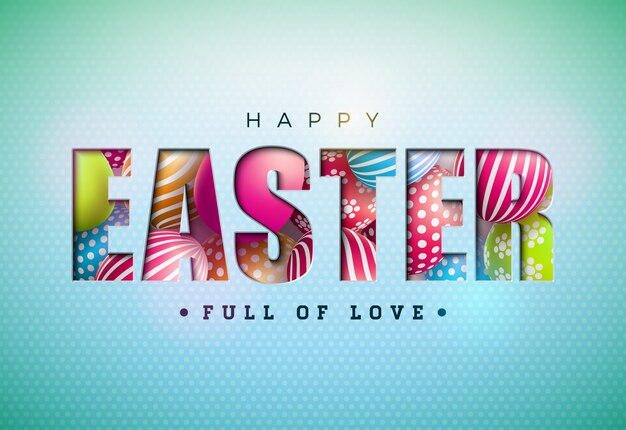 Vector happy easter design with colorful egg in cutout letter