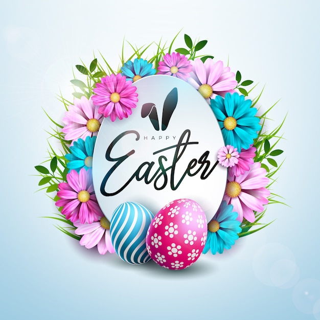 Happy easter design with egg and flower