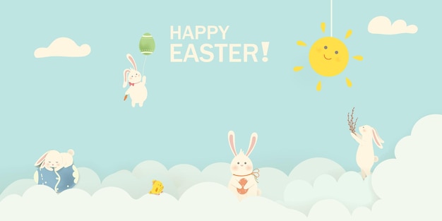 Vector happy easter easter rabbit bunny met eieren ballon