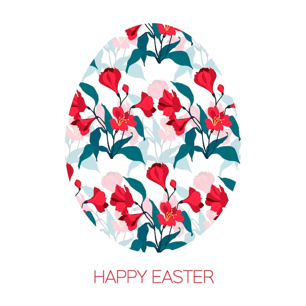 Happy Easter Egg versierd met verschillende bloemen elementen patroon Vector illustratie rode bloemen