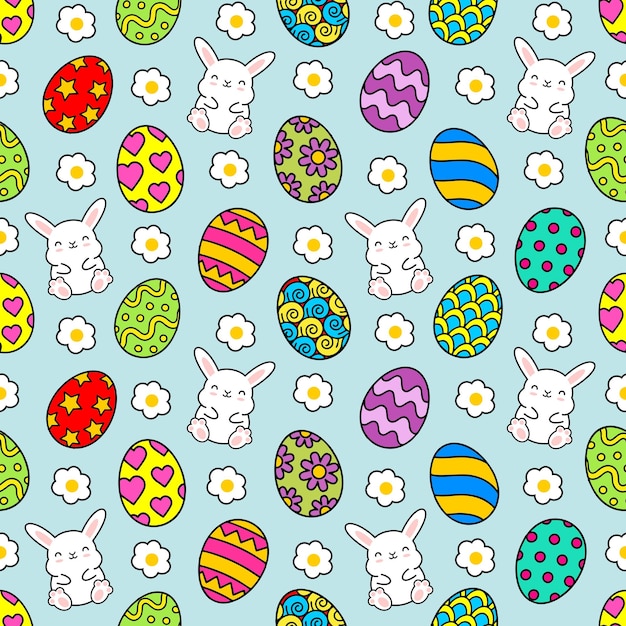 happy easter egg with cute rabbits vector seamless patterneps
