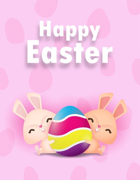 Happy Easter eggs poster Little Rabbit Bunny cartoon with greeting card Easter day festival