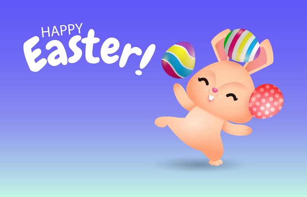 Happy Easter eggs poster Little Rabbit Bunny cartoon with greeting card Easter day festival