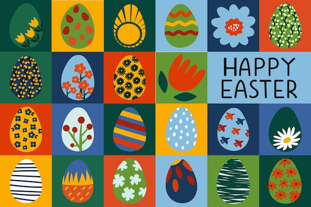 Happy Easter eggs set Graphic modern vector illustration Abstract hand drawn lines and dot texture