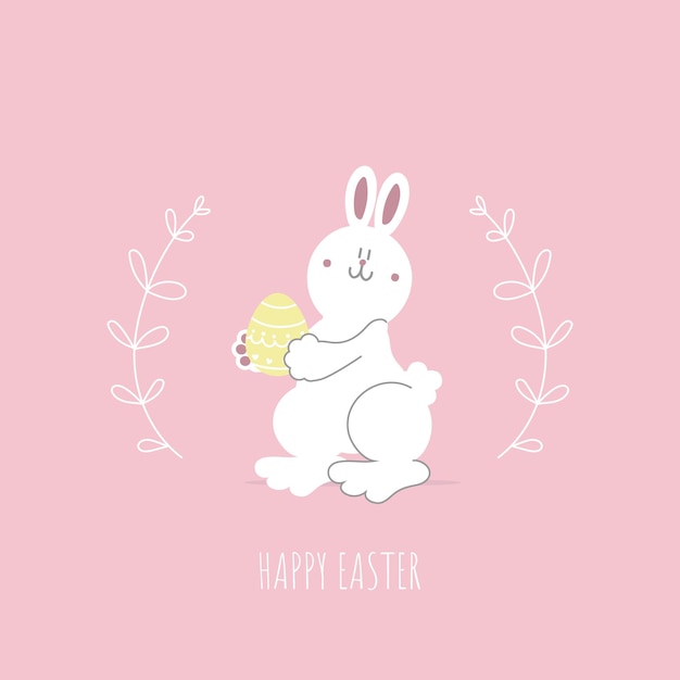 Happy easter festival with animal pet bunny rabbit and egg pastel color