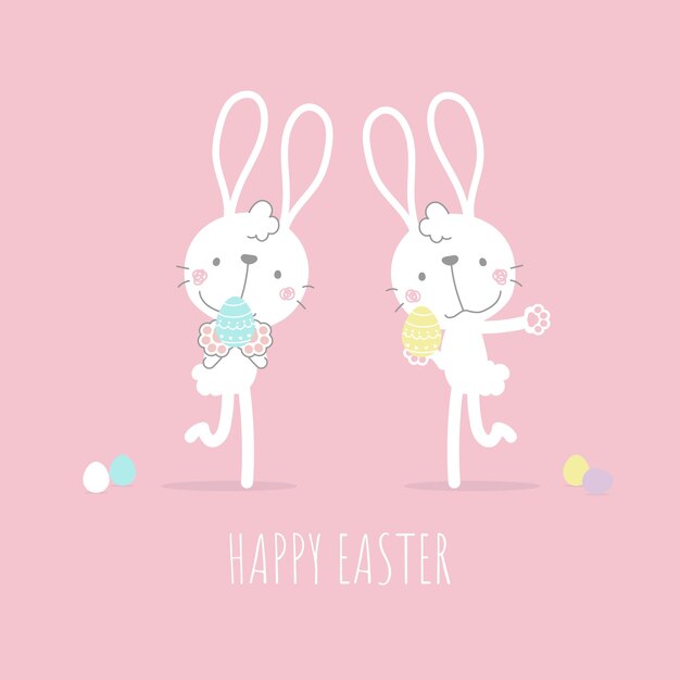 Happy easter festival with rabbit and egg pastel color
