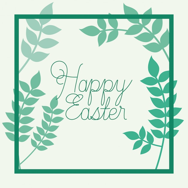 Happy easter frame with handmade font and leafs