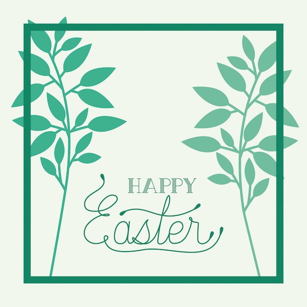 Happy easter frame with handmade font and leafs