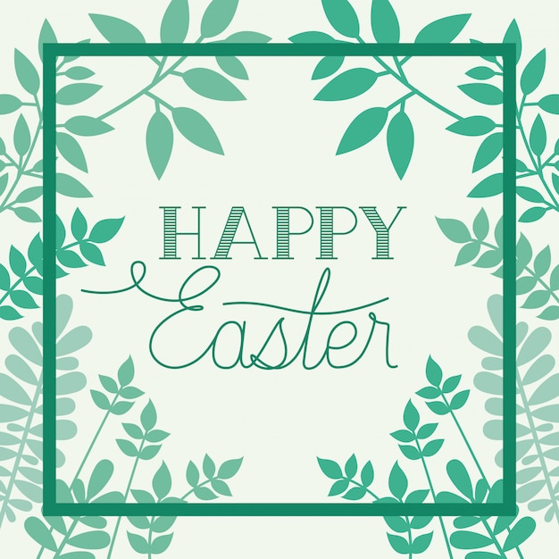 Happy easter frame with handmade font and leafs