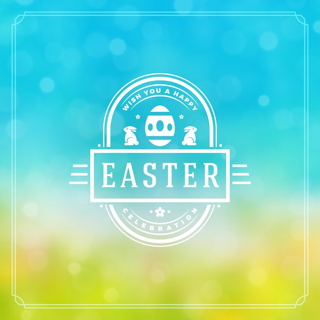 Happy easter greeting card design text template and badge vector design