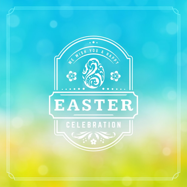 Happy easter greeting card design text template and badge vector design