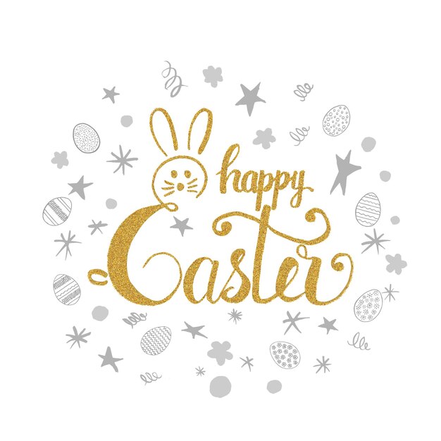 Happy Easter greeting card Happy Easter lettering isolated on white background