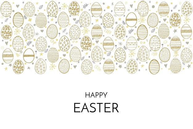 Happy Easter greeting card Happy Easter phrase and hand drawing eggs isolated on white background