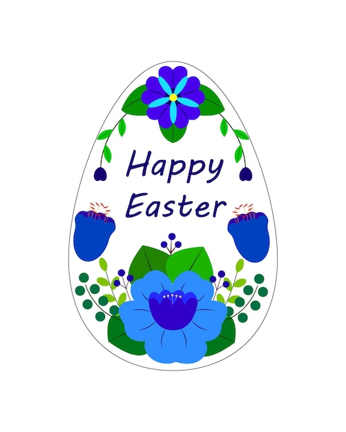행복 한 부활절 인사말 카드에 파란색 봄 꽃으로 만든 부활절 달걀의 벡터 일러스트 레이 션