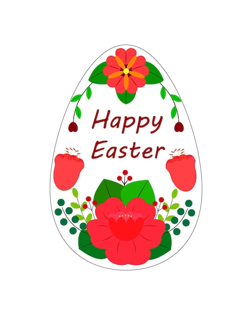 Happy Easter greeting card Vector illustration of an Easter egg made of red spring flowers with ins