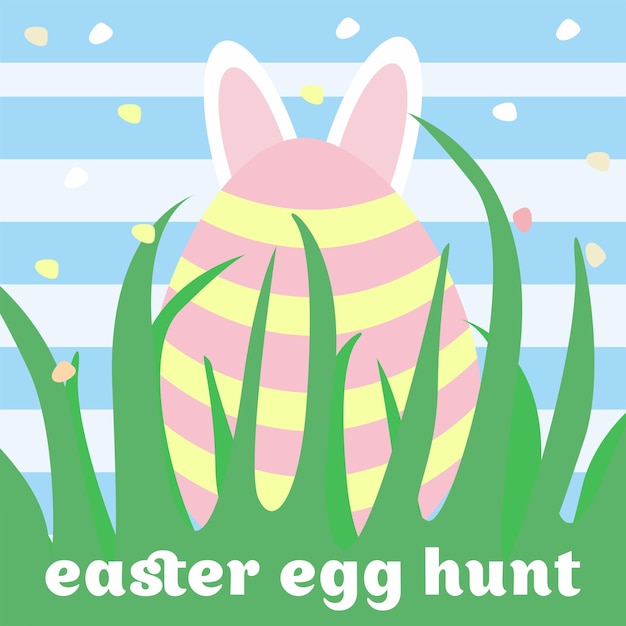 happy easter greeting card with bunny and easter egg easter egg hunt template vector illustration