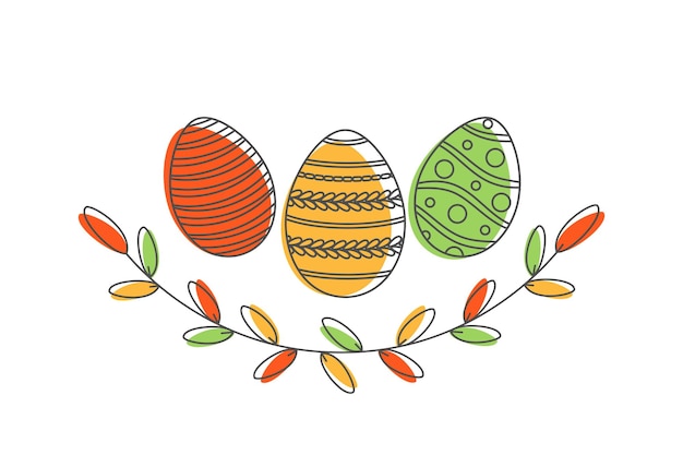 Cartolina d'auguri di buona pasqua con iscrizione calligrafica e uova scritte di buona pasqua disegnate a mano elementi di pasqua ghirlanda di uova sullo sfondo bianco illustrazione vettoriale