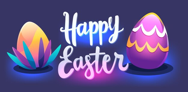 Vector happy easter greeting card with colorful eggs spring holiday celebration card horizontal