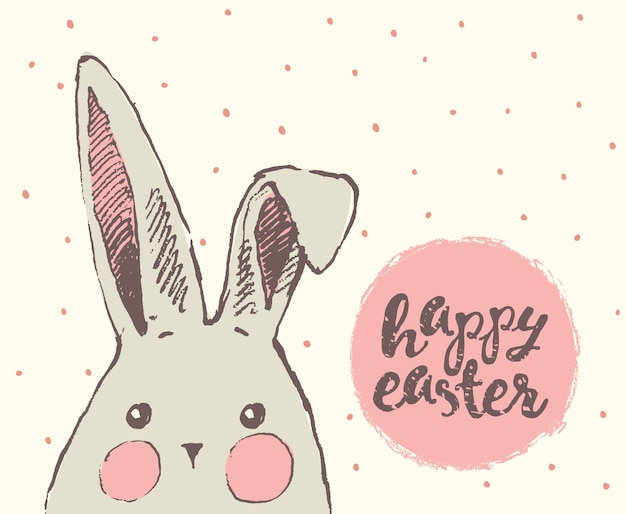 Happy Easter greeting  card with cute easter bunny, easter rabbit