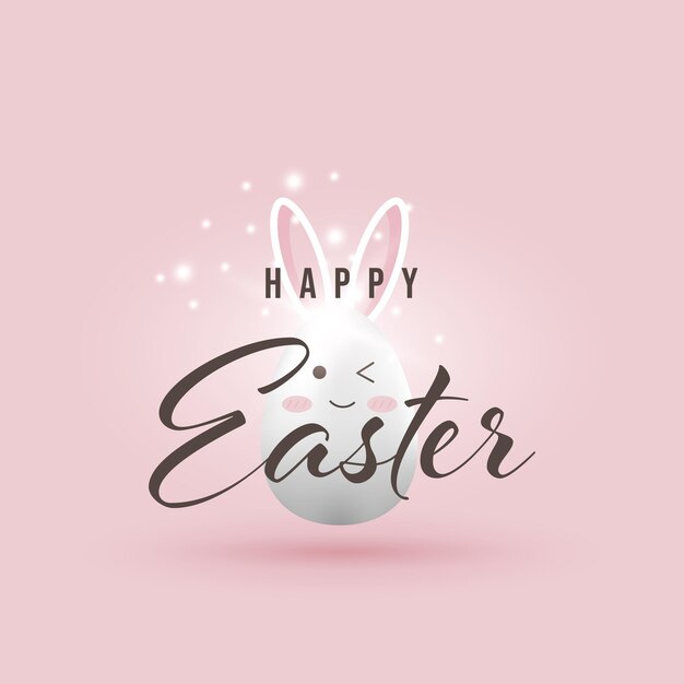 Happy easter greeting card with cute egg bunny design 3d vector illustration