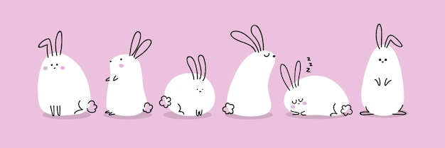 Happy easter greeting card with cute white bunny and eggs