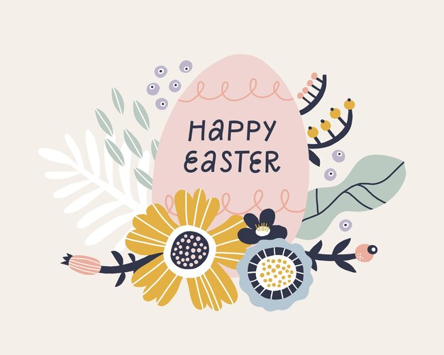 Happy Easter greeting card with decorative egg and handwritten holiday wishes