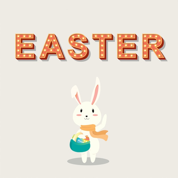 Счастливой Пасхи открытка с пасхальными яйцами и кролик.