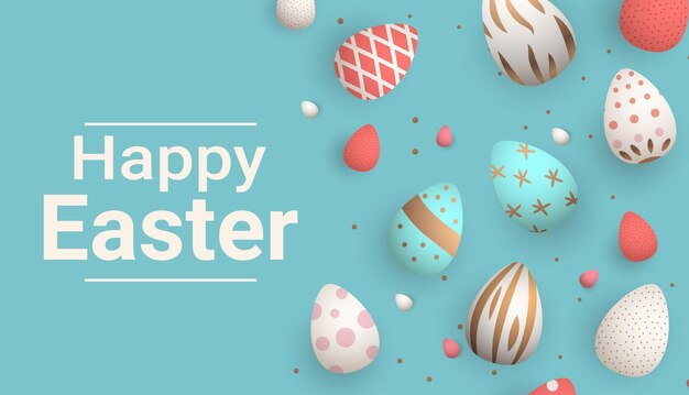 Happy easter greeting card with eggs in pastel colors spring holiday celebration card horizontal