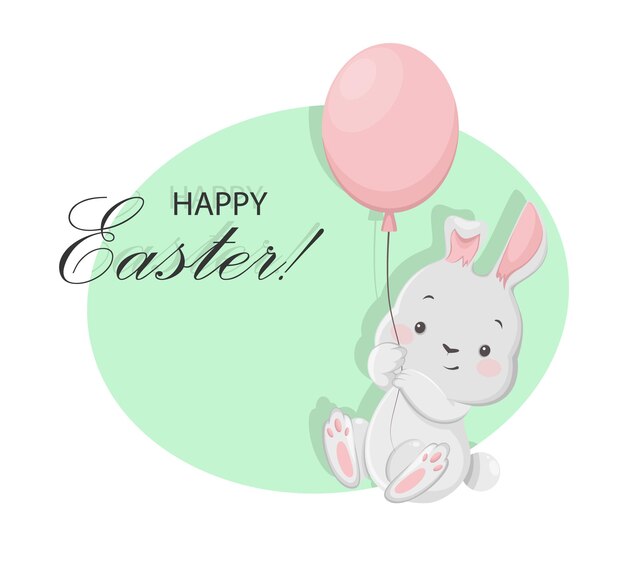 Happy Easter greeting card with funny bunny cartoon character