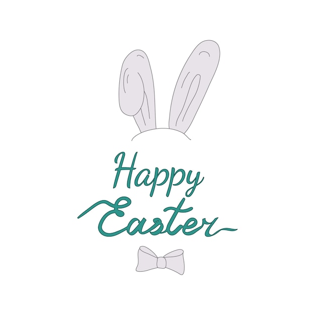 Happy easter greeting card with gray bunny ears bow tie and green lettering Vecrot illustration