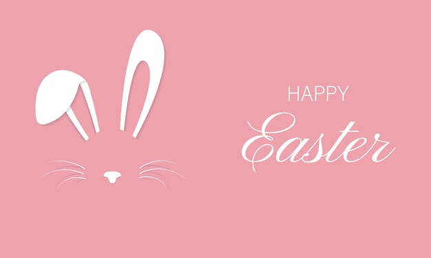 Vector happy easter greeting card with white paper cut easter bunny isolated on pink background festive design vector illustration