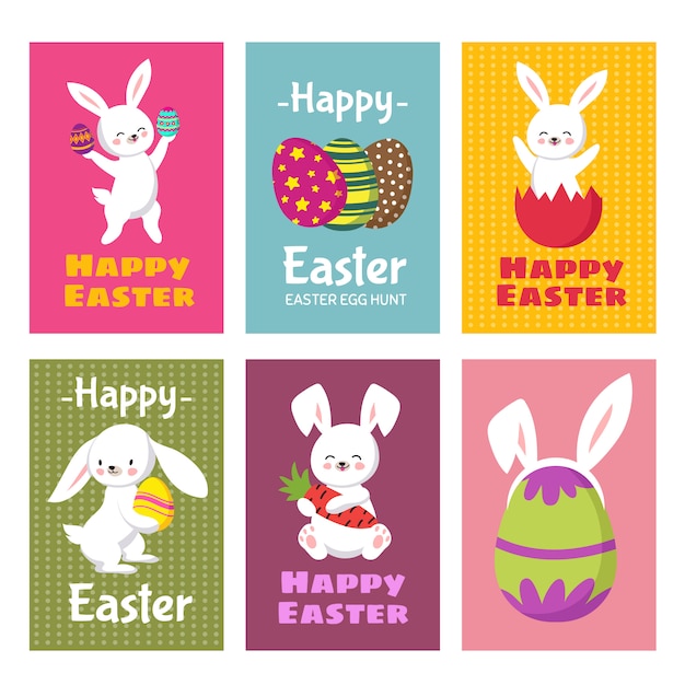 Happy easter  greeting cards with cartoon bunny rabbit and easter eggs