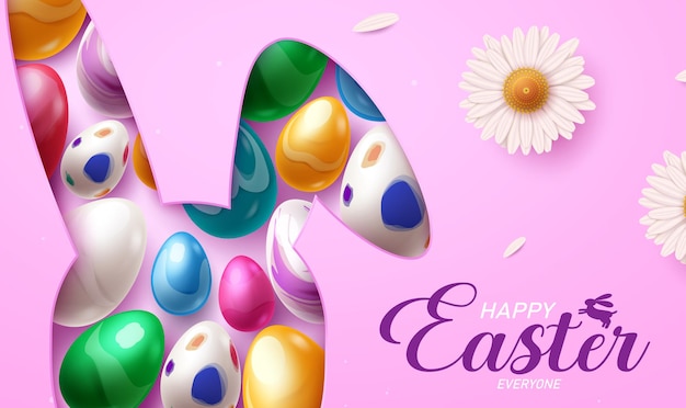 Happy easter greeting vector design Happy easter text greeting in purple background with papercut