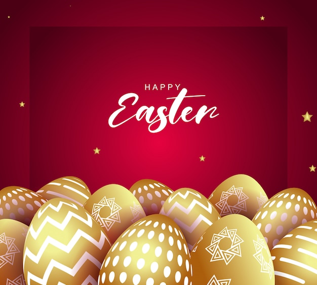 Vector happy easter greeting with golden eggs