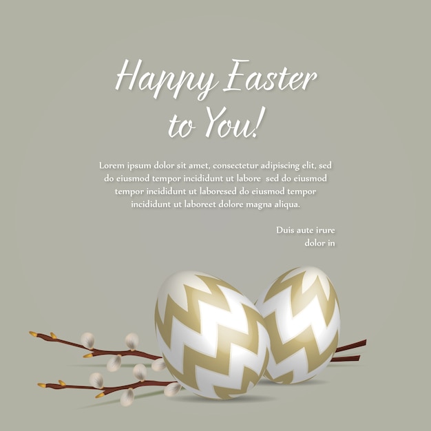 금색과 흰색 달걀으로 행복 한 부활절 인사 카드