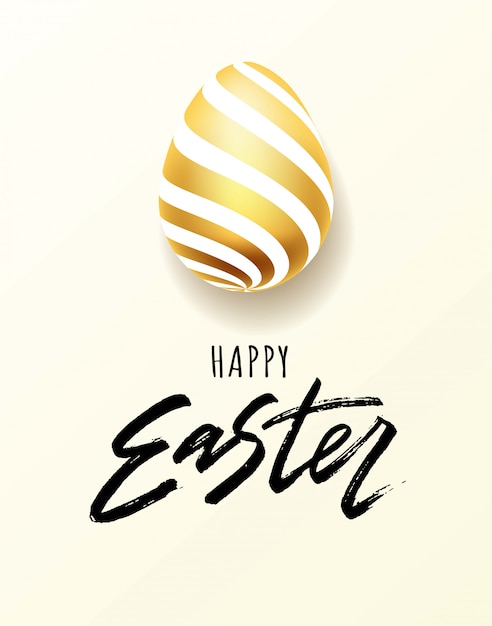 Happy Easter hand lettering with gold realistic looking egg.