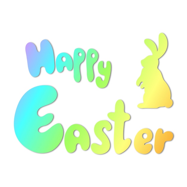 Vector happy easter hand logo sketch icon happy easter rainbow lettering with cute bunny