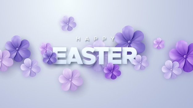 Happy Easter holiday banner met papieren bloemen