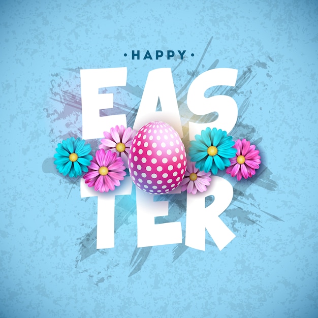 Happy easter holiday design with egg and flower