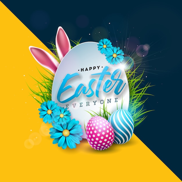 Happy Easter Holiday Design with Painted Egg