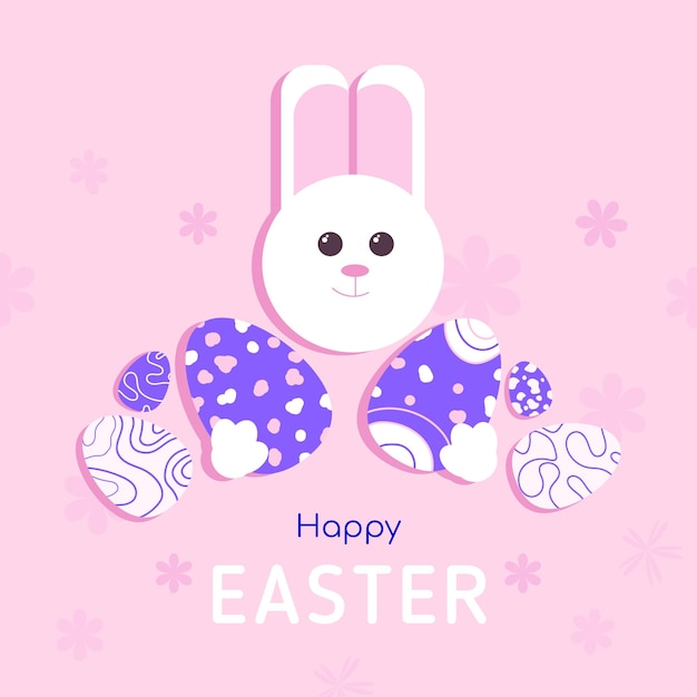 Vector happy easter holiday with rabbit and painted egg on pink background vector